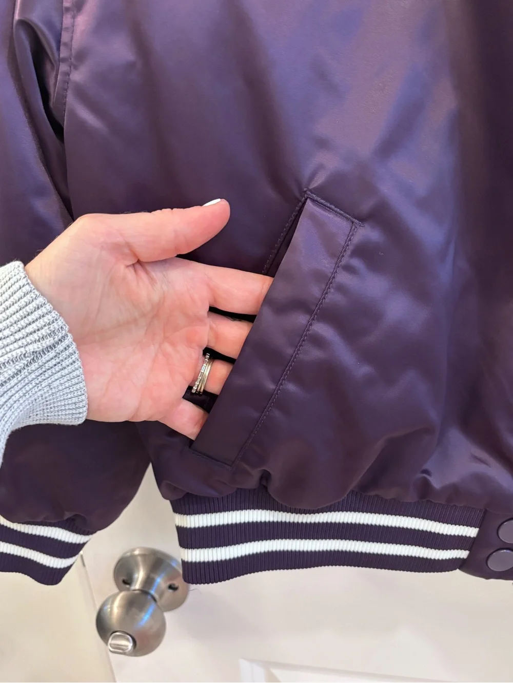 Old Navy Purple Varsity Jacket with White Striped Collar